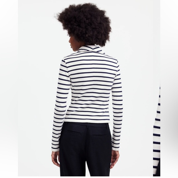 NWT Madewell Ribbed Zip-Front Tee in winter white stripe size M NS577 - Picture 5 of 13